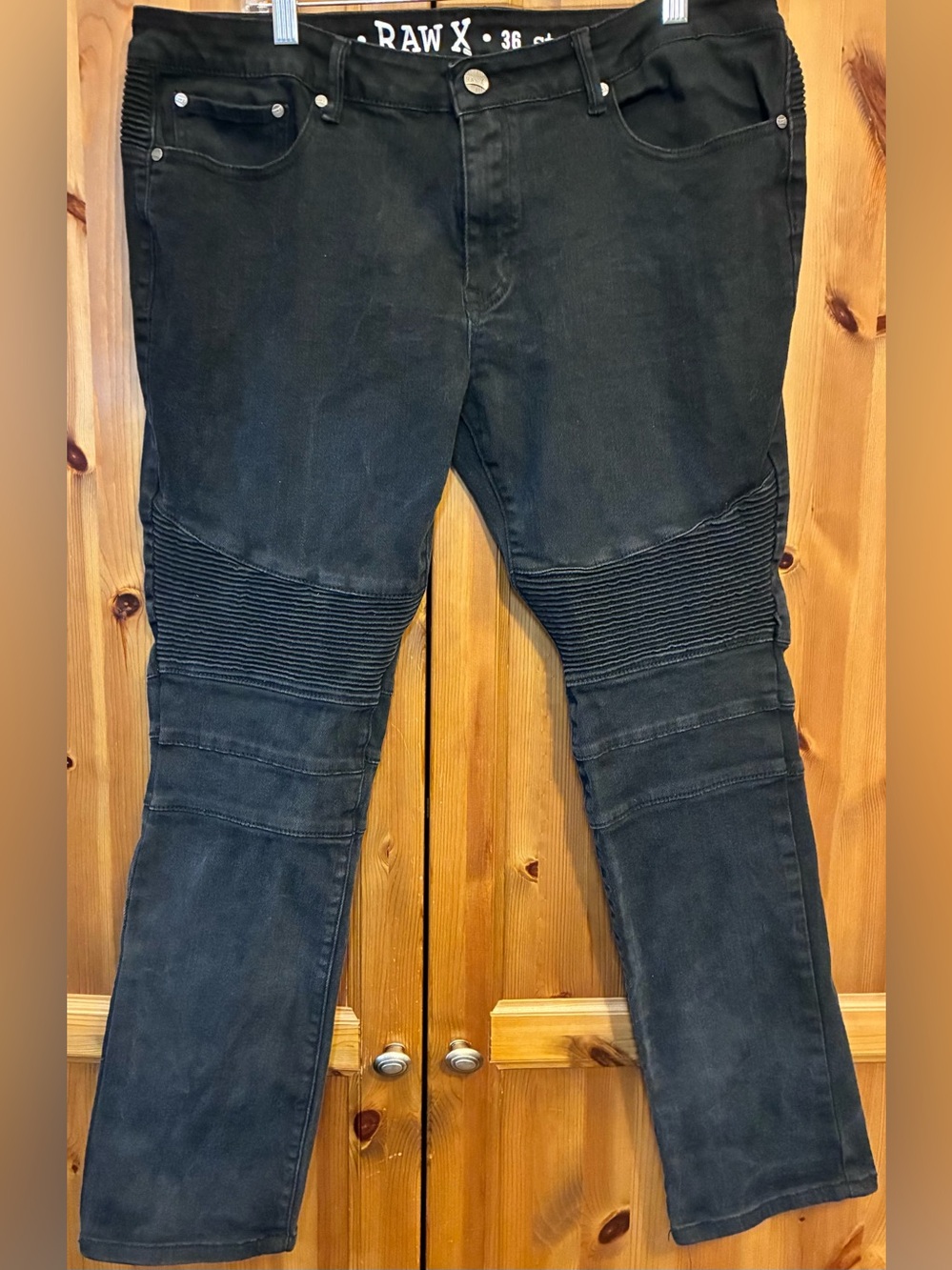 Raw X 36 Standard Men's Black Denim Jeans Slim Moto Ribbed